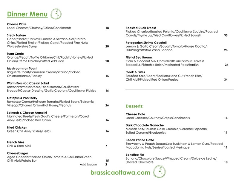 Patio Menu for Take Out