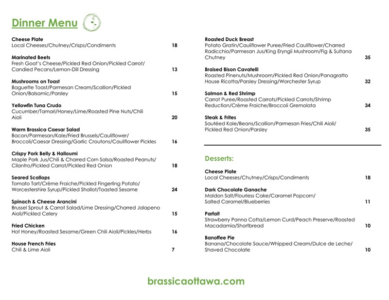 Patio Menu for Take Out